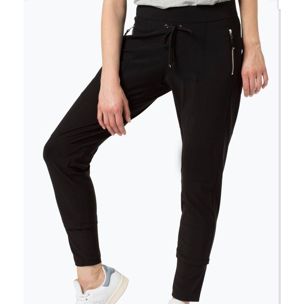 Raffaello Rossi Candy Jogger Pants Women 14 Black Solid Zip Pocket Drawstring NW